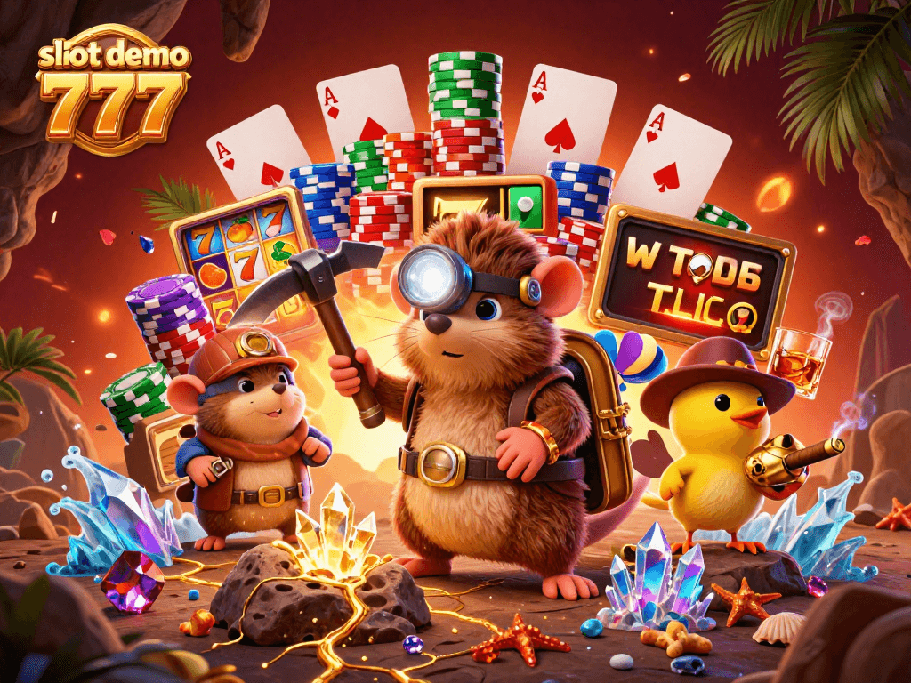 Experience thrilling gameplay and potential wins with slot demo 777, featuring vibrant slot reels and a treasure-hunting mole.