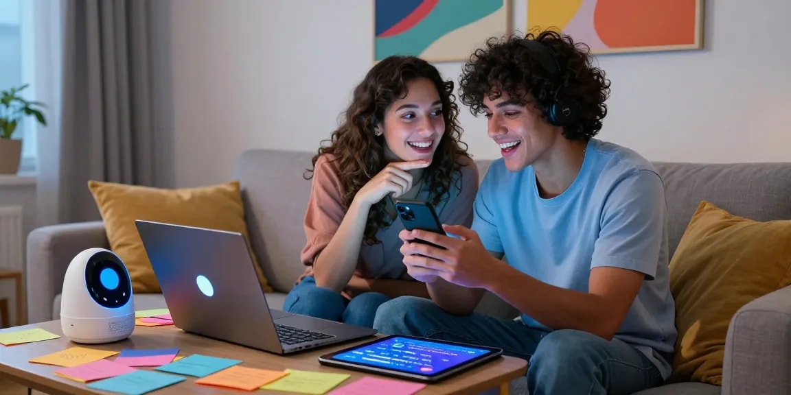 Engaging digital flirtation with sexting AI on laptop and smartphone.