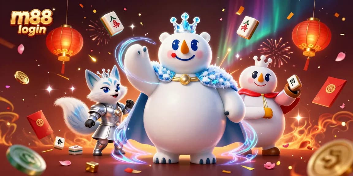 Win big with m88 login, join colorful gaming events and vibrant 3D characters in an animated casino scene.