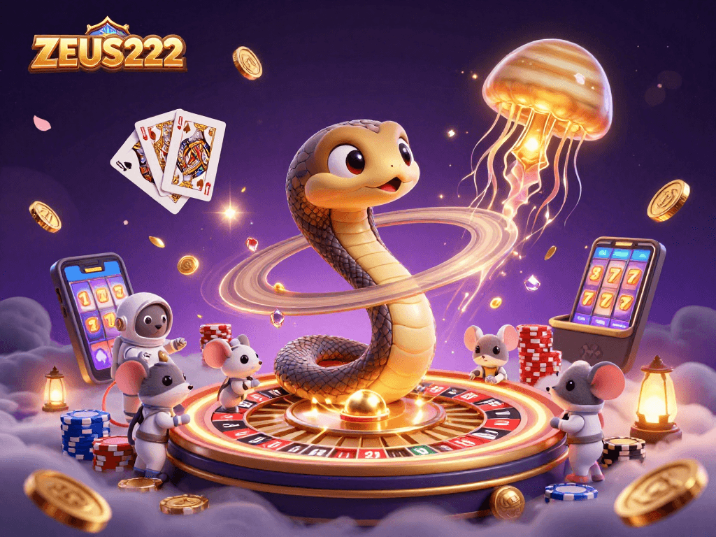 Experience thrilling gaming at ZEUS222 with astronauts placing bets on a cosmic roulette wheel.