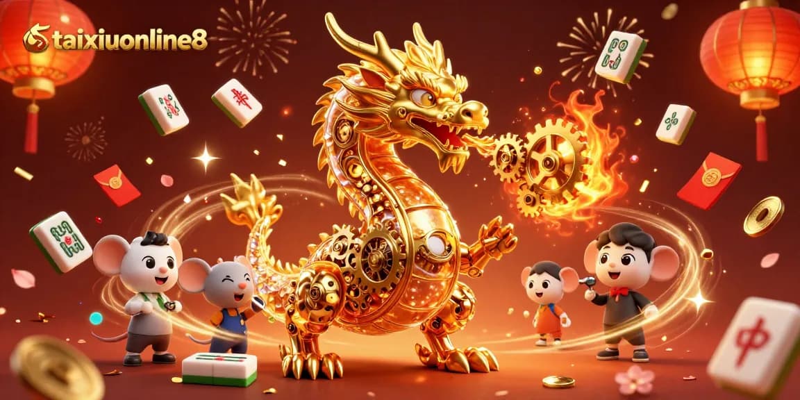 Engage with taixiuonline8's vibrant online casino experience featuring a golden dragon and dynamic gaming elements.