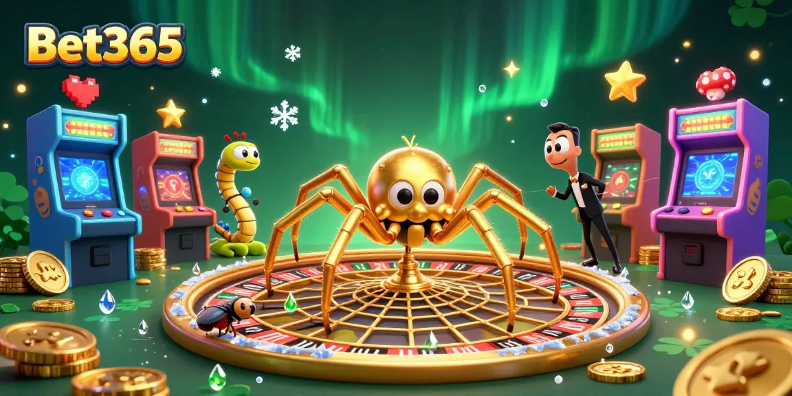 Experience the thrill with Bet365 as a spider spins a web of luck in this vibrant 3D casino scene.