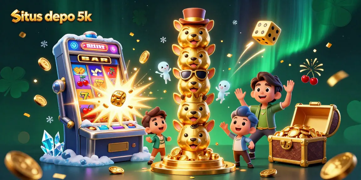 Experience winning moments at situs depo 5k with vibrant slot machine and totem pole jackpot celebration