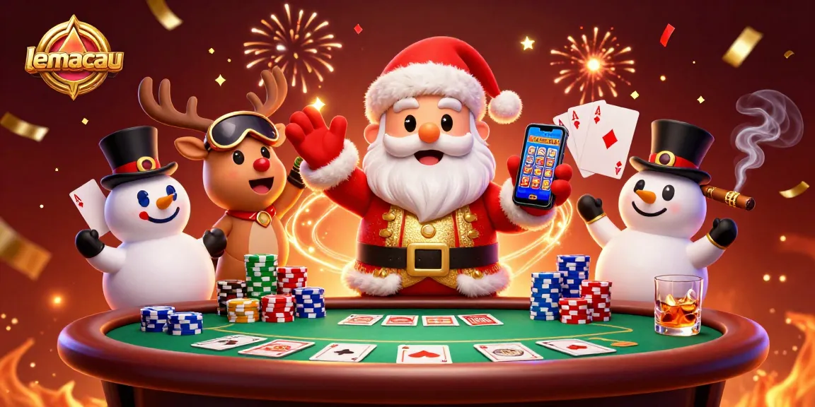 Experience excitement with lemacau as Santa spins jackpot slots in a lively casino scene.