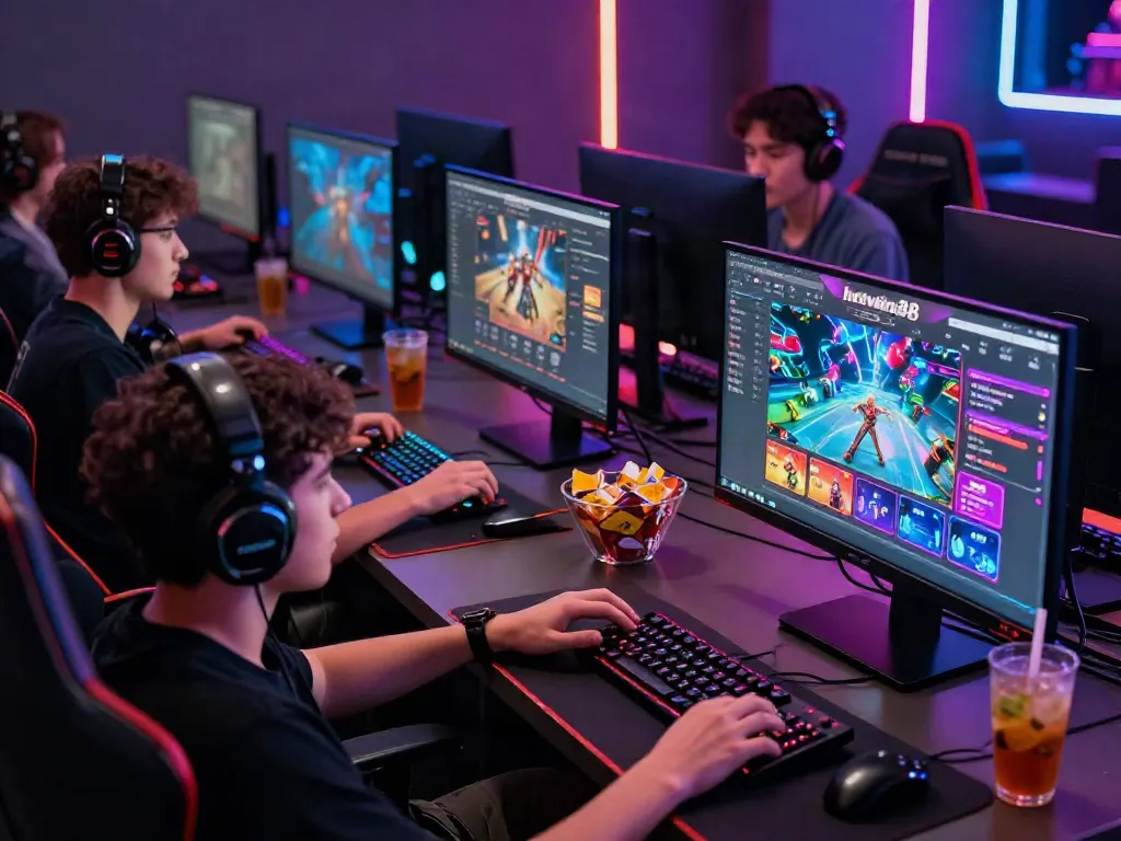 Players interacting with hotwin88 gaming platform in an energetic, vibrant environment.