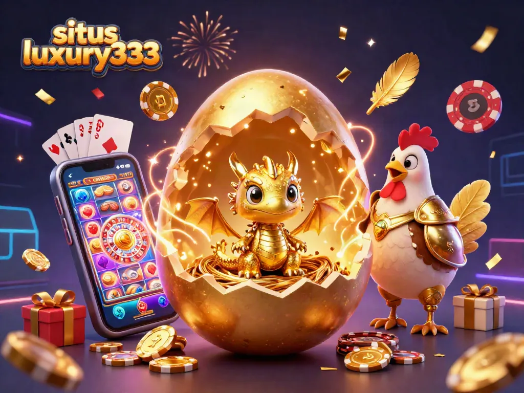 Permainan menarik di situs luxury333 dengan naga emas dan chip poker.