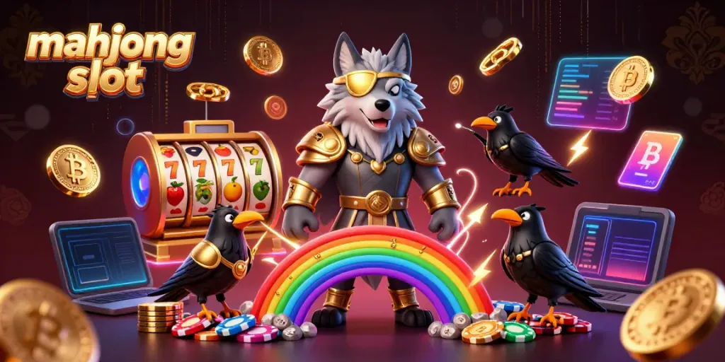 Engage with the mahjong slot experience featuring animated 3D characters amidst vibrant casino elements.