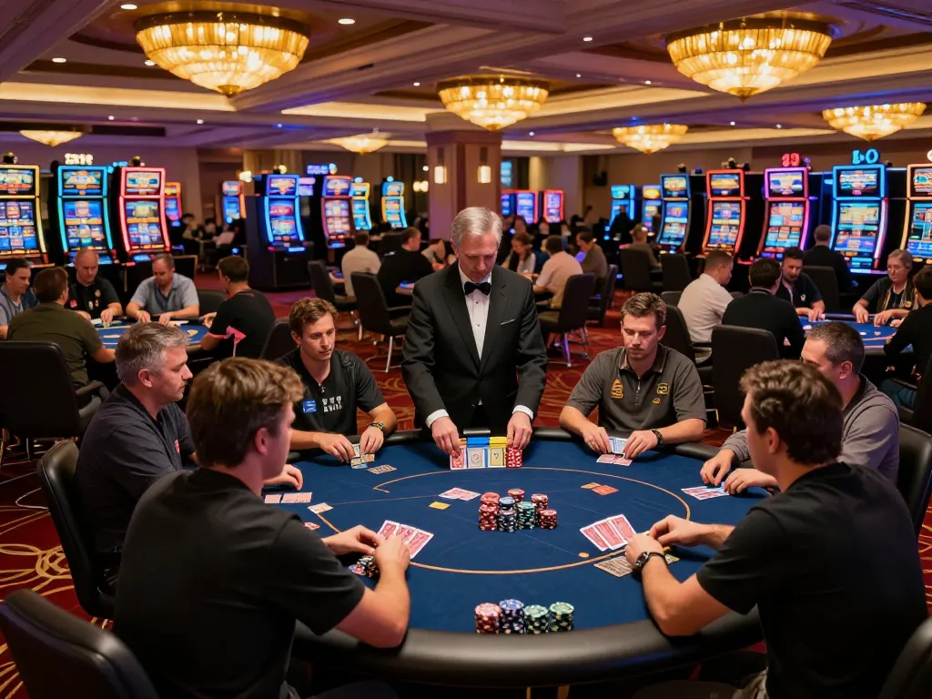 Players engaging passionately at ATQ poker tables in a vibrant casino atmosphere