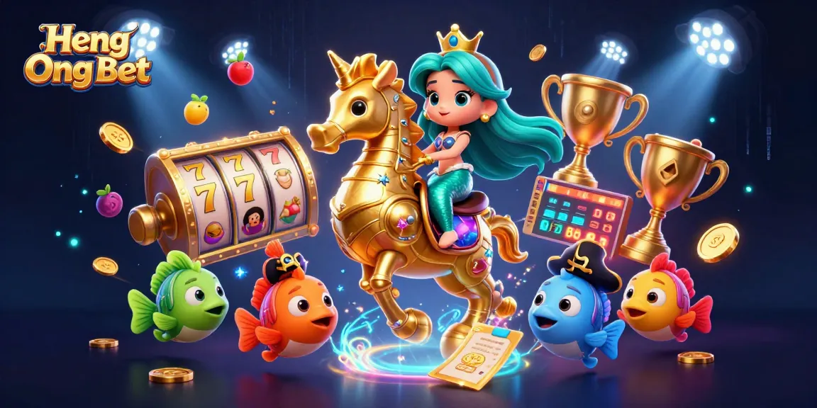 Experience winning excitement at Heng Ong Bet with a vibrant casino-themed 3D illustration.