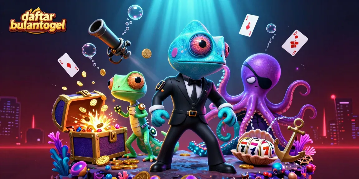 Gambar ilustrasi 3D daftar bulantogel dengan karakter kartun agen rahasia dan elemen permainan kasino yang menarik.