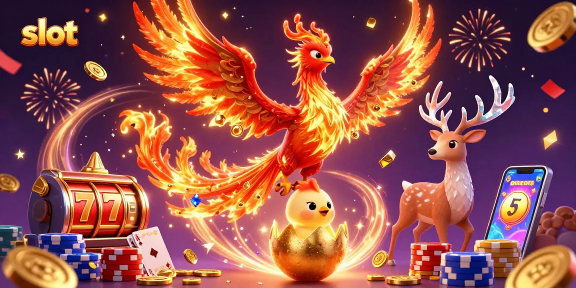Menangkan slot dengan jackpot terbesar sambil melihat phoinix berapi dan simbol keberuntungan.
