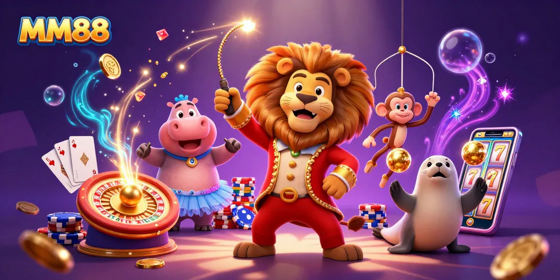 Experience thrilling winnings with MM88 in this vibrant 3D casino scene filled with excitement.
