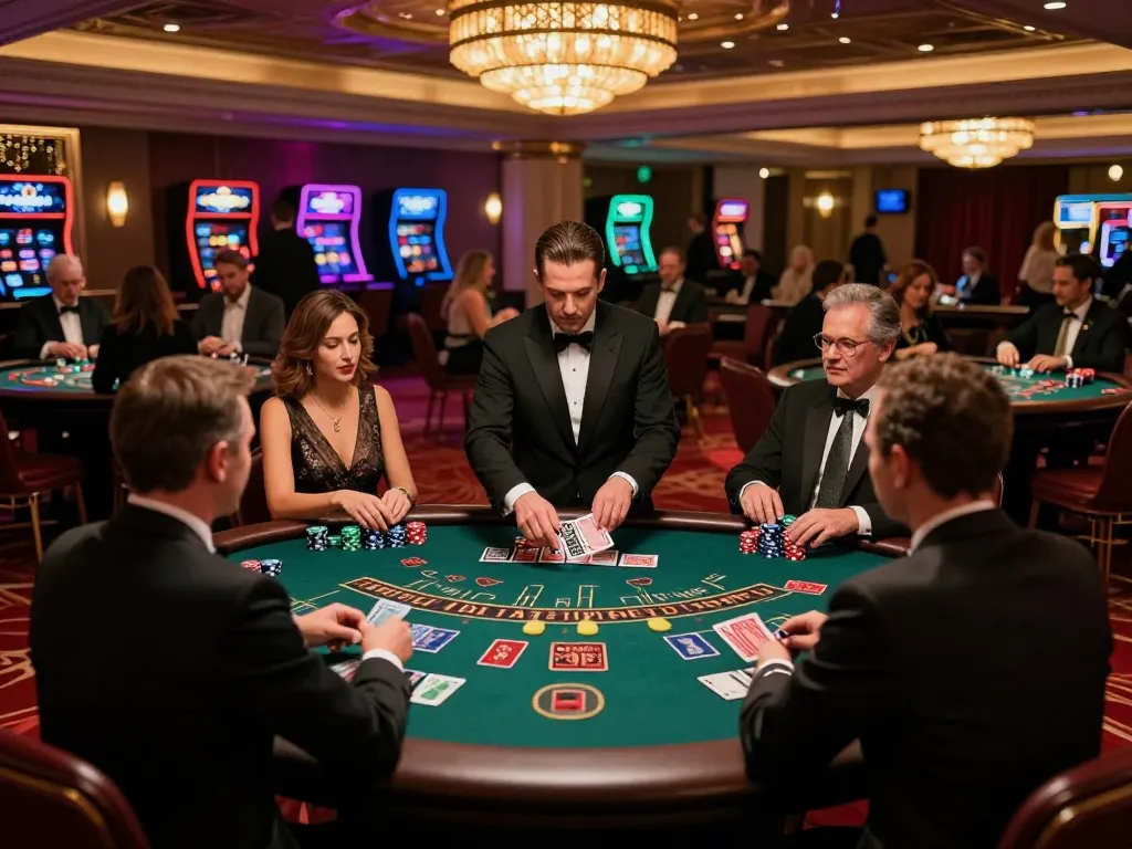 Baccarat players revealing cards at a luxury casino table, showcasing strategy and excitement in gameplay.