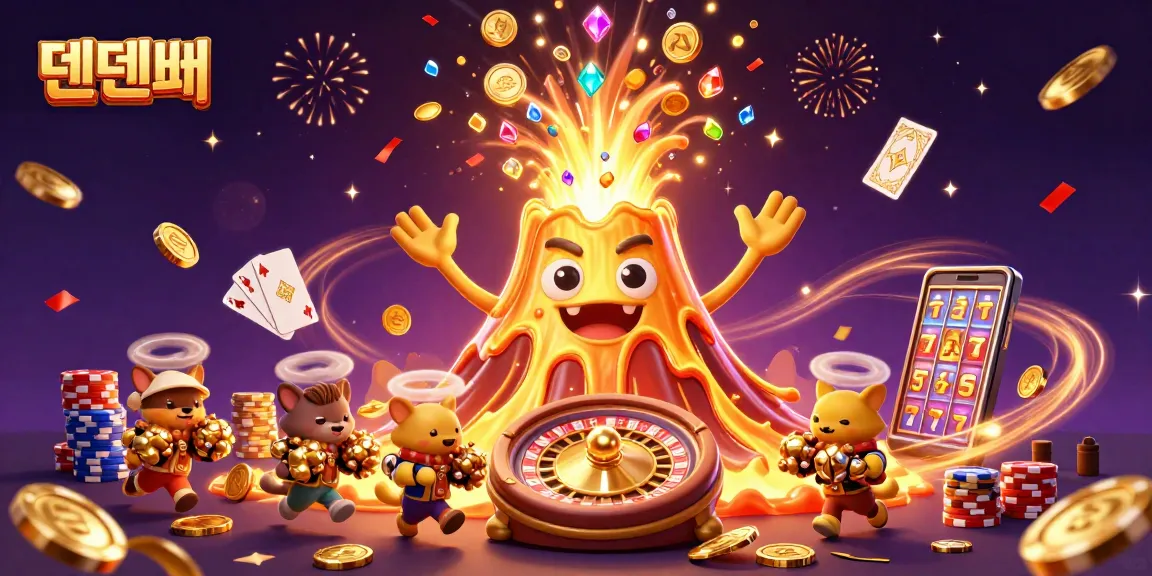Experience the excitement of 텐텐벳 with a golden volcano erupting treasures, capturing the thrill of winning!