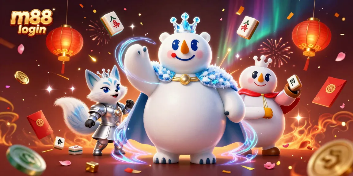 Win big with m88 login, join colorful gaming events and vibrant 3D characters in an animated casino scene.