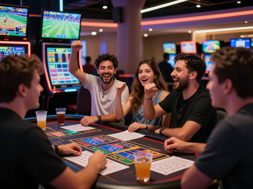 Betting excitement at bongdalu pro sports area as friends cheer for winning wagers