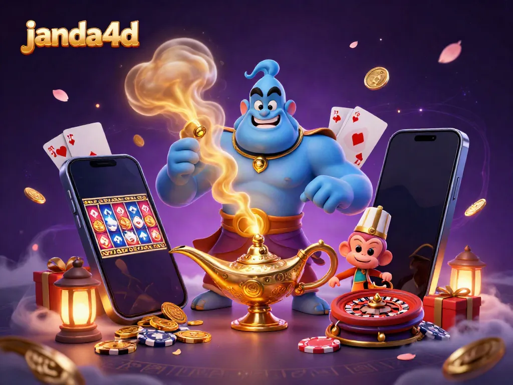Permainan slot janda4d dengan genie dan koin emas, menarik dan mendebarkan.