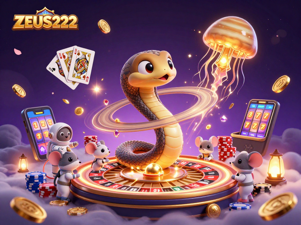 Experience thrilling gaming at ZEUS222 with astronauts placing bets on a cosmic roulette wheel.
