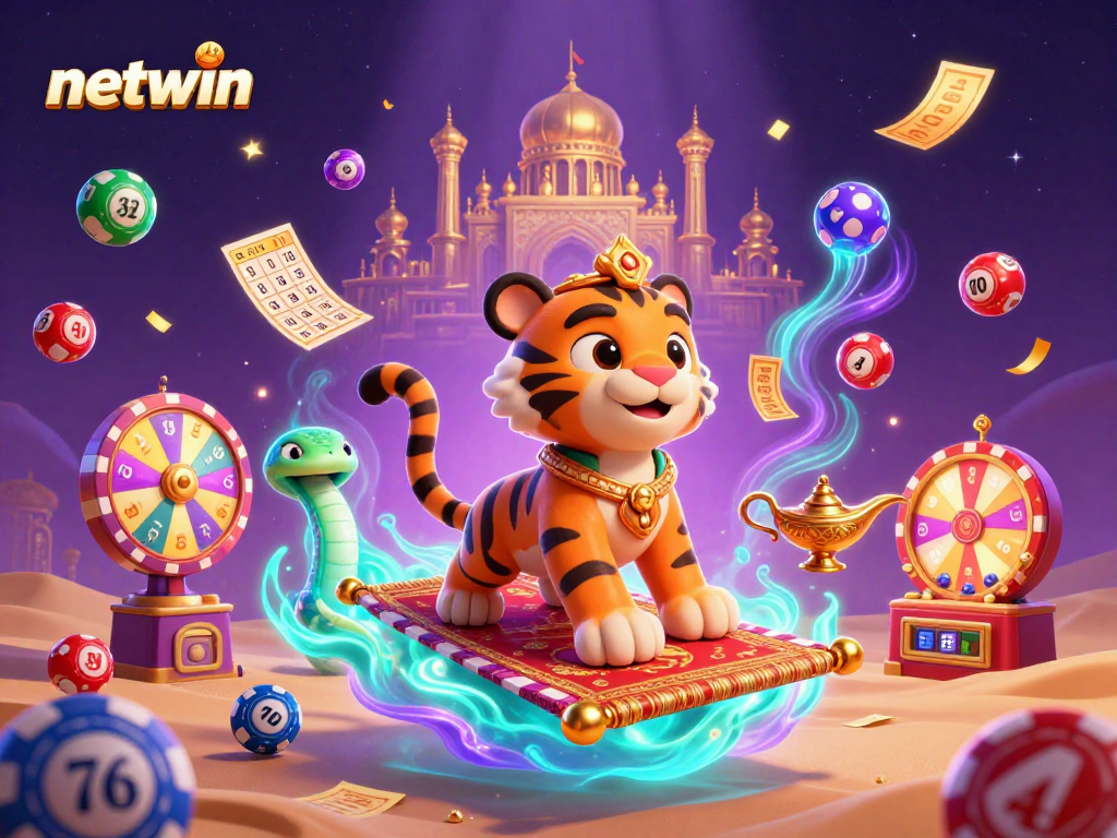 Spin colorful games with netwin in an ultra-detailed 3D casino illustration featuring a magical scene.