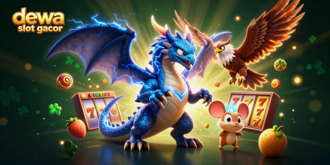Memenangkan jackpot di dewa slot gacor dengan simbol keberuntungan dan animasi cerah