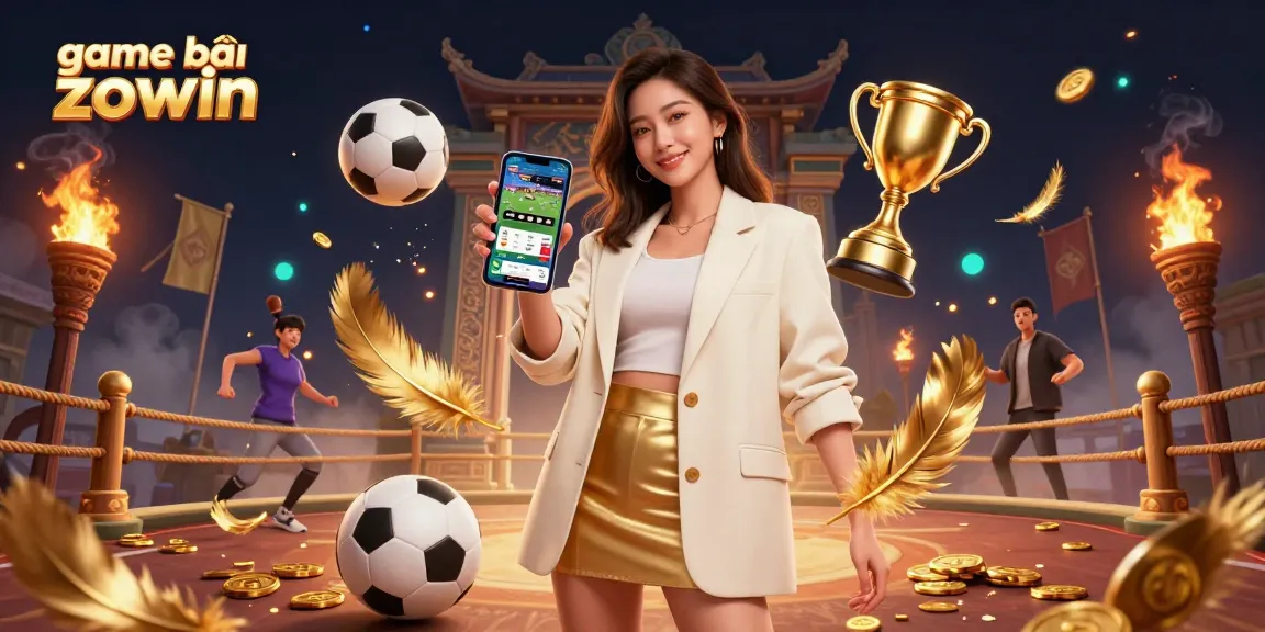 Experience game bài zowin with a stunning Asian woman using a betting app, vibrant casino elements.
