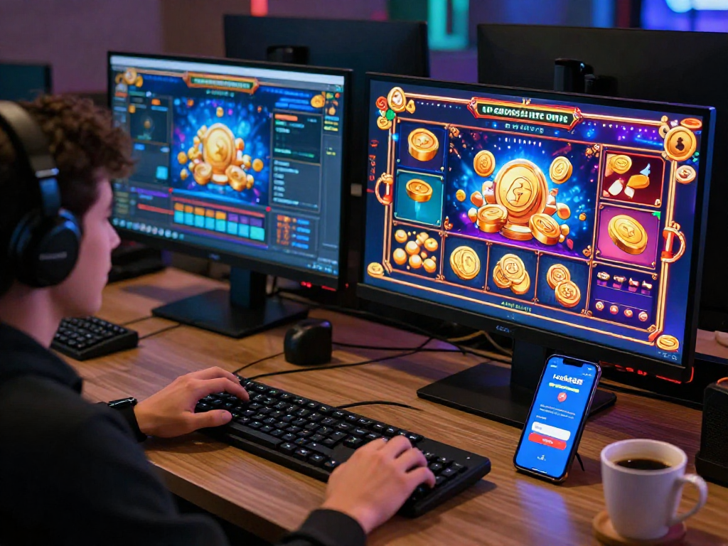 Player enjoying rokok88 online slots amidst vibrant graphics and gaming excitement