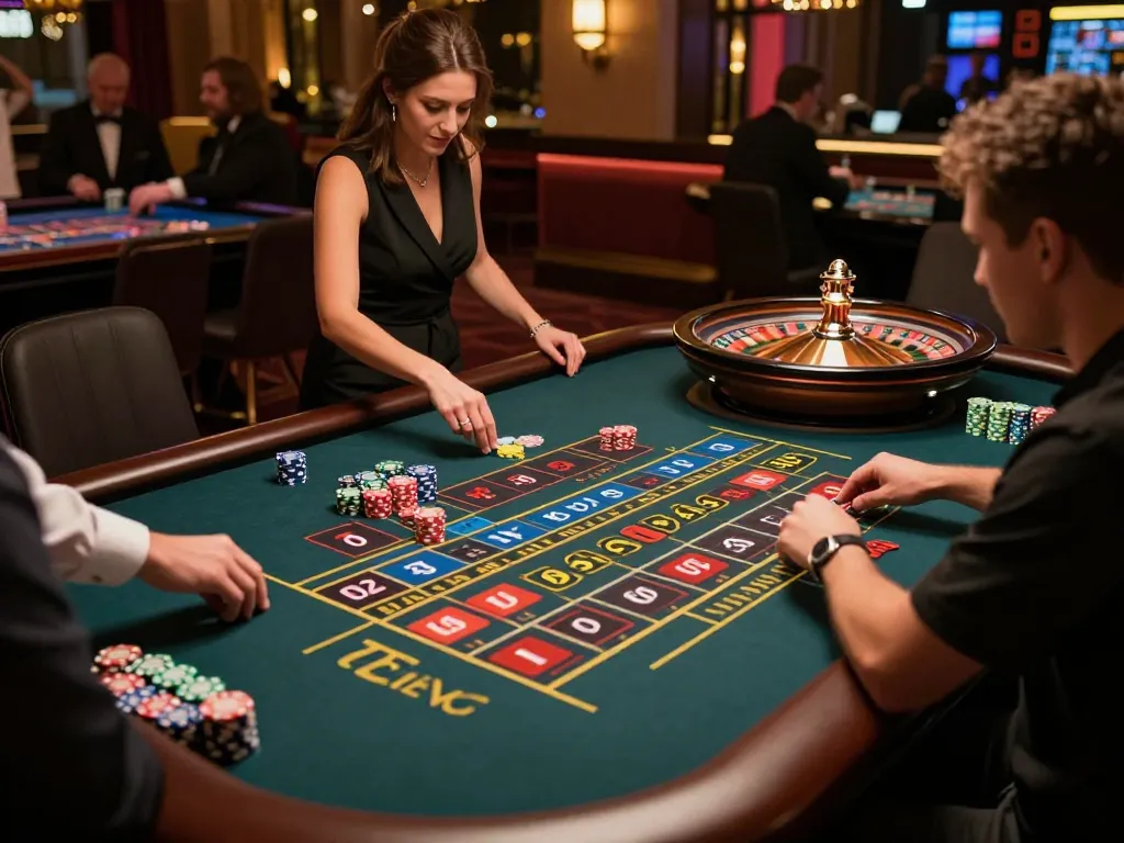 Players engaging with the vibrant roulette table at a high-end casino showcasing nano banana 3 features.
