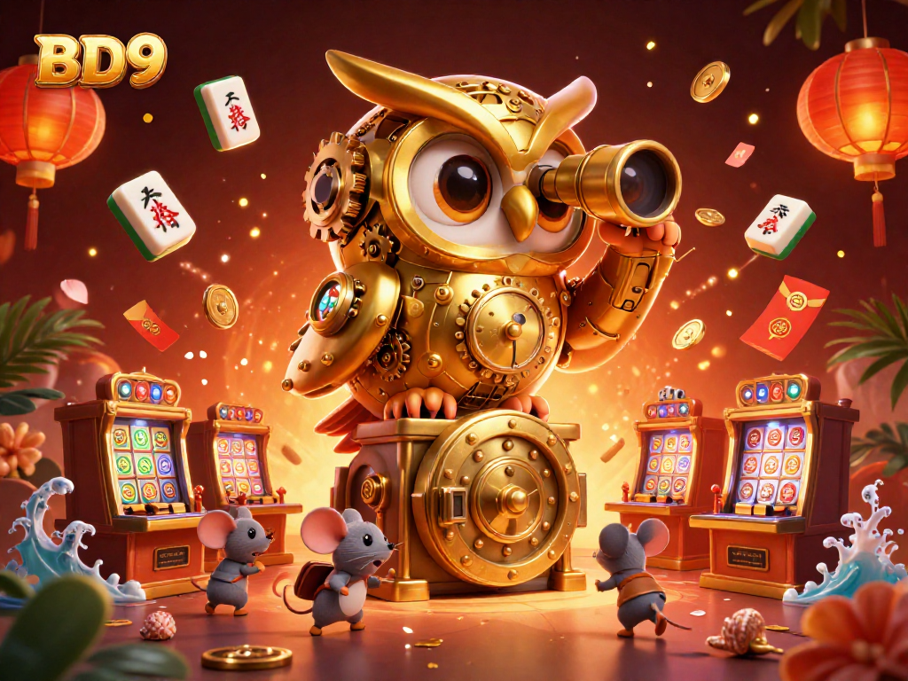 Experience thrilling wins at BD9 online casino with animated characters in a vibrant gaming scene.
