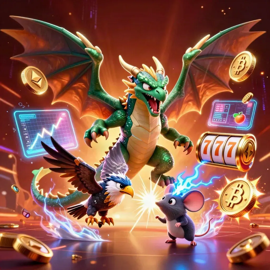 Thunder dragon, wind hawk, and thunder-mouse amid coins, lightning, and casino energy