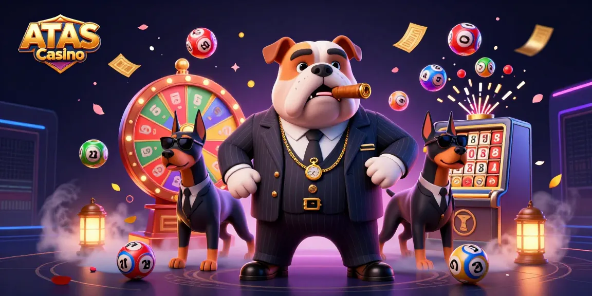 Join the fun at ATAS Casino with a vibrant illustration showcasing colorful lottery elements and a dynamic casino atmosphere.