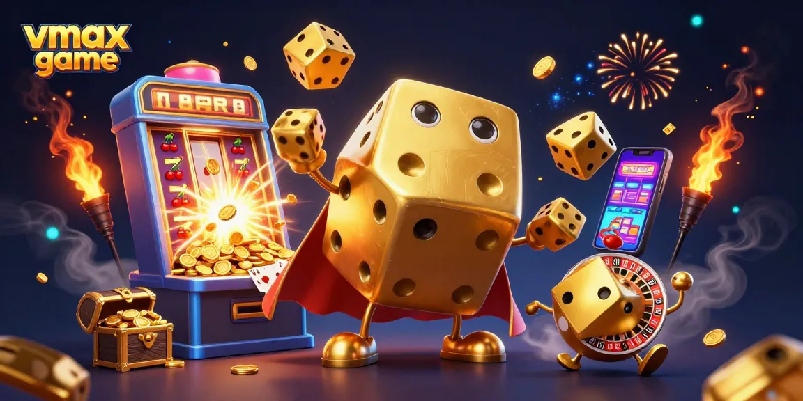 Experience the thrilling vmax game with vibrant casino elements in a dynamic 3D illustration.