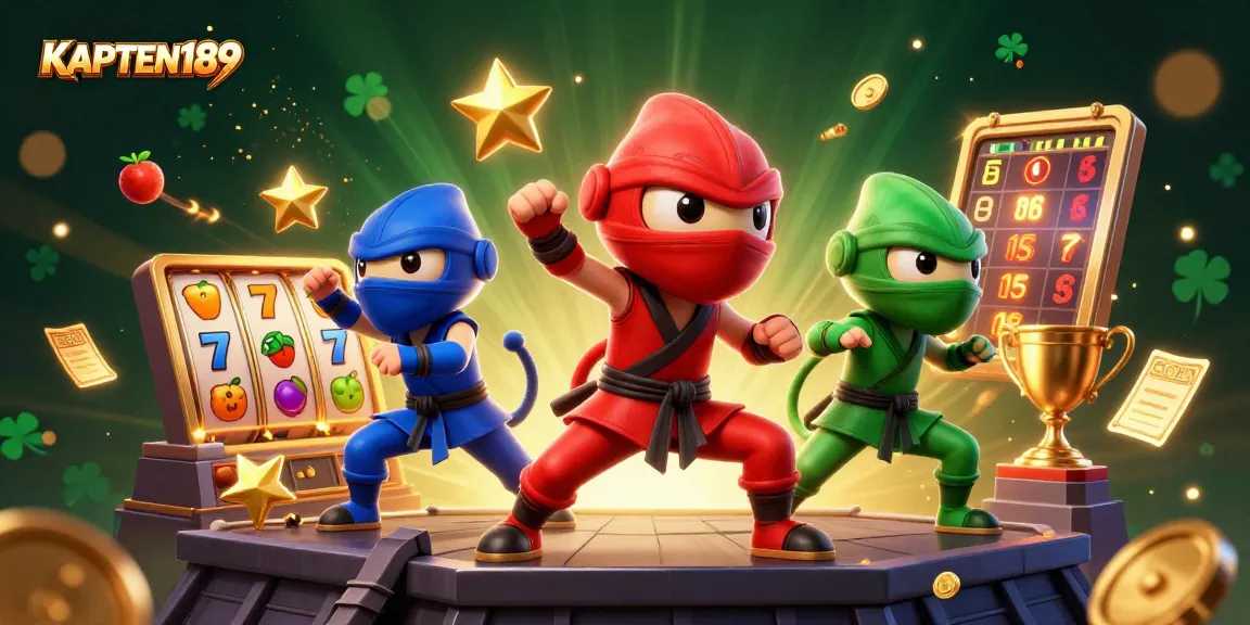 KAPTEN189 menghadirkan ilustrasi slot online dengan karakter ninja chameleon penuh warna.