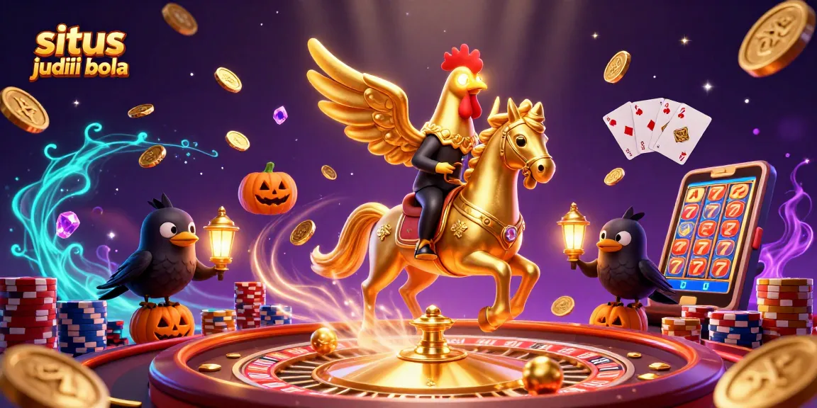 Engage with the excitement of situs judi bola as a golden rooster leads the casino adventure.