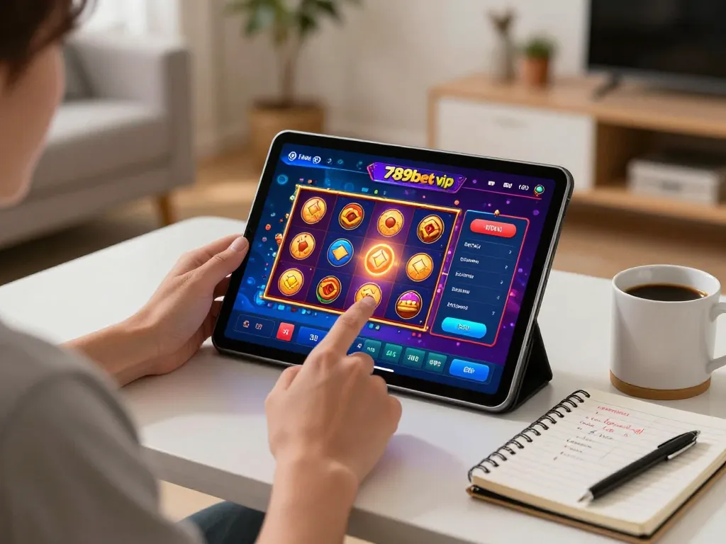 Engaging with the 789bet vip app for strategic online gambling in a cozy home setting.