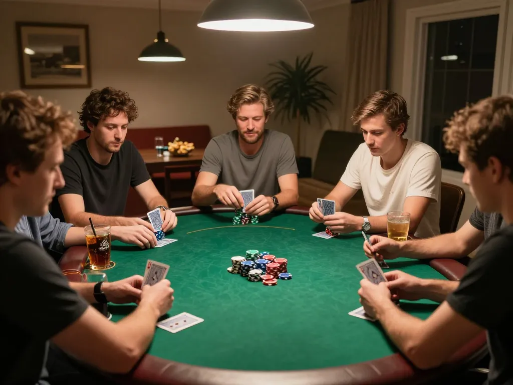Players engaging in a friendly poker game at home, showcasing the fun of sc88e.