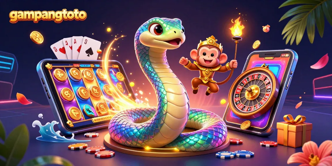 Engage with the vibrant action of gampangtoto, featuring a rainbow serpent and gaming elements.