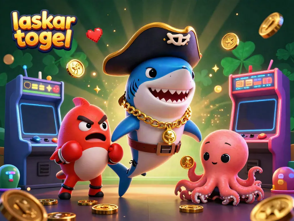 Experience the excitement of laskar togel with a vibrant 3D illustration showcasing colorful casino-style characters.
