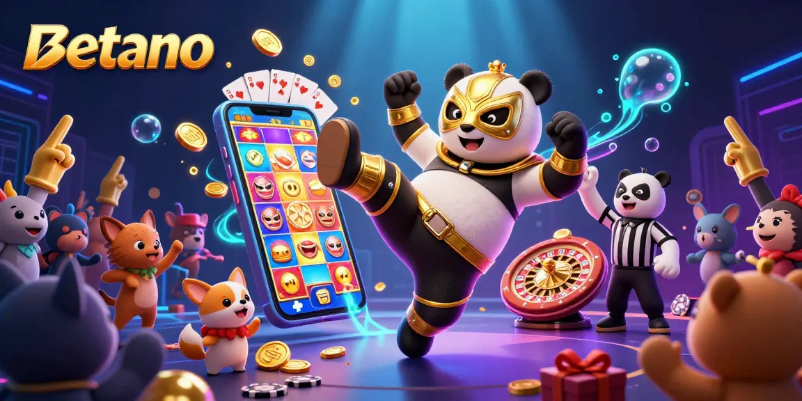 Experience Betano's vibrant gaming world with a dynamic 3D illustration featuring animated characters and casino elements.