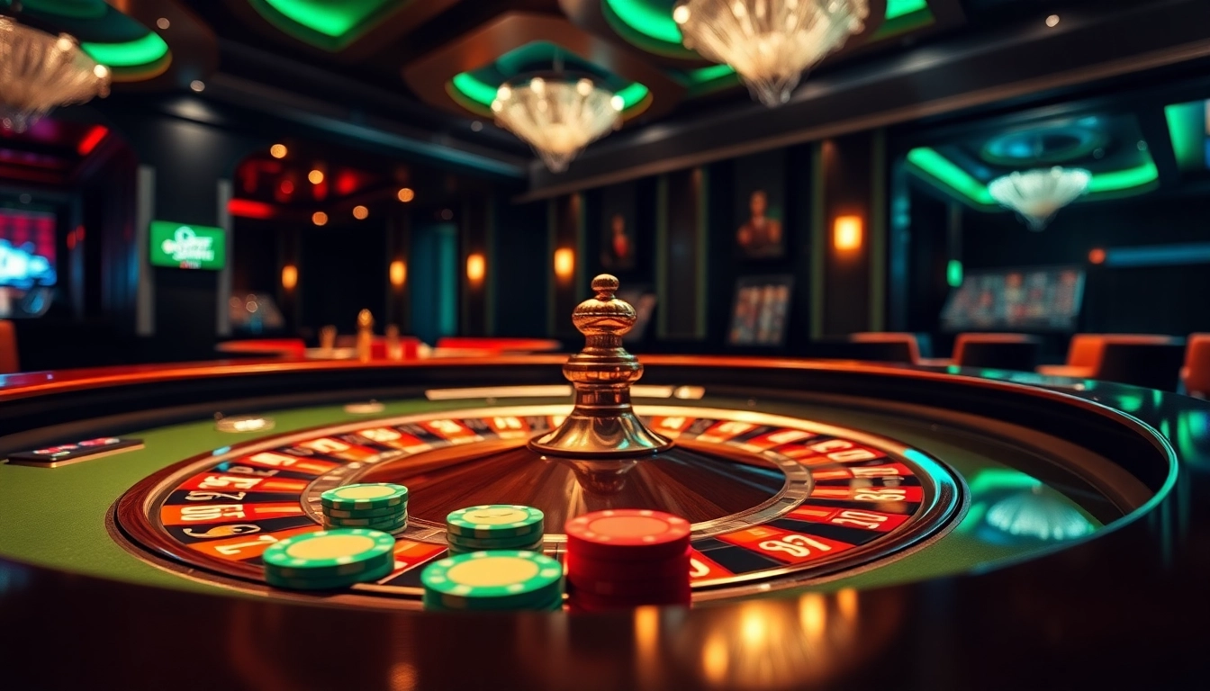 Slot deposit 5000 pada meja roulette yang berkelas dengan suasana kasino ramai.