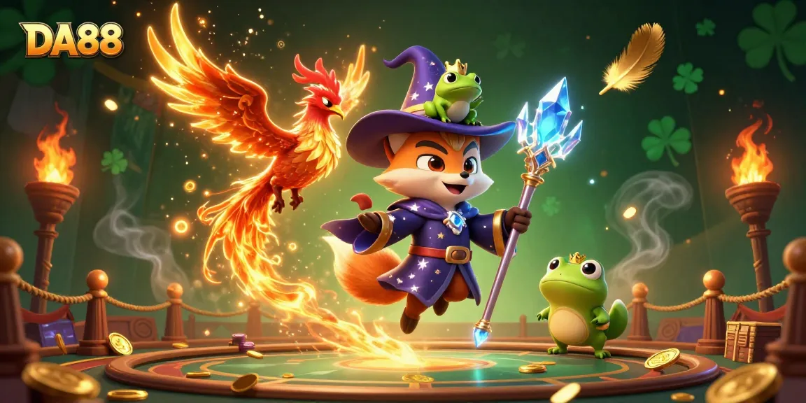 Bet on your luck with DA88 in a mystical casino realm featuring dynamic characters and golden rewards.