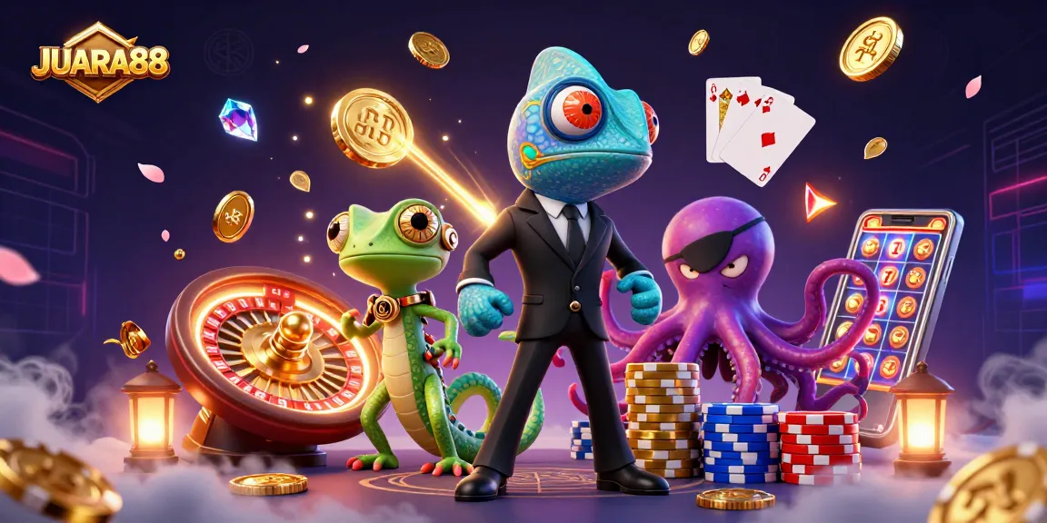 Engage in thrilling gameplay with JUARA88, featuring dynamic casino elements and colorful characters.