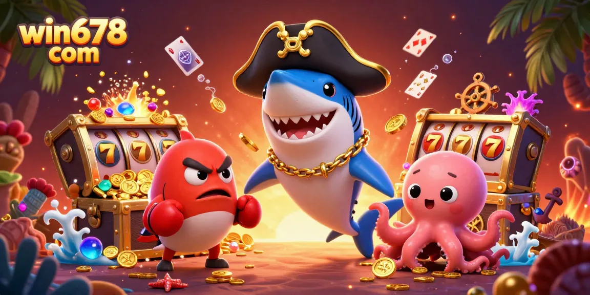 Experience the thrill of win678 com with our vibrant casino illustration filled with slot elements and treasure.