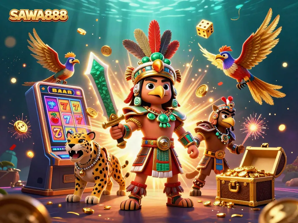 Engage in thrilling gameplay with SAWA888's slot machines, featuring vibrant characters and jackpot excitement.