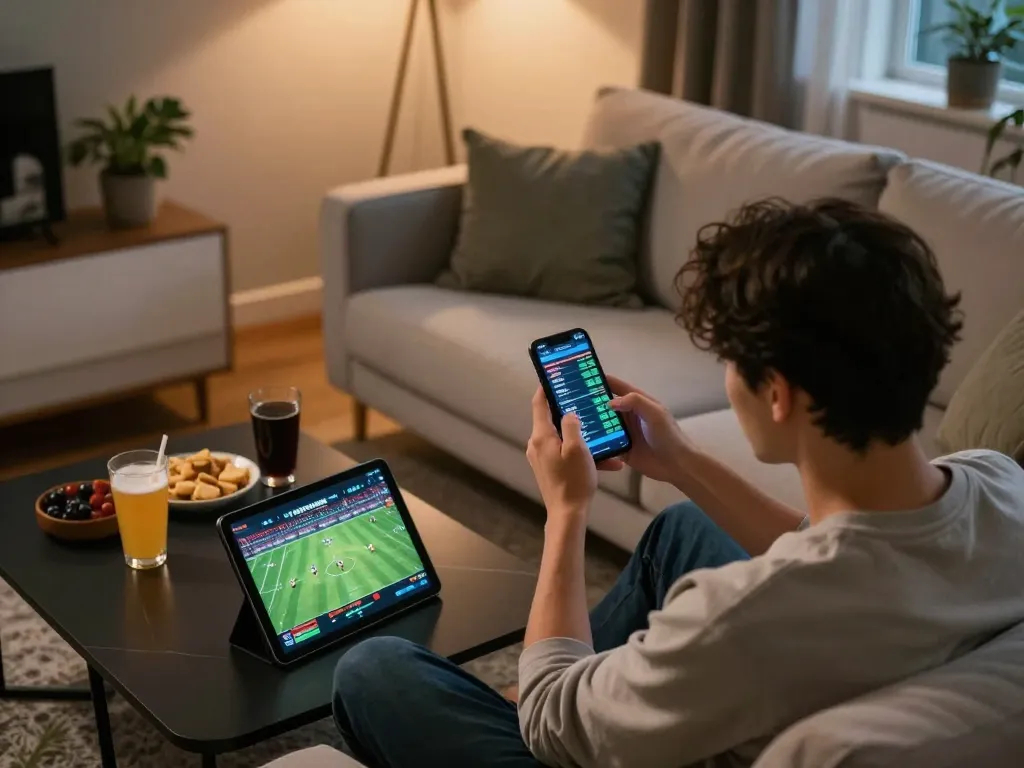 Lương Sơn TV user engaging with mobile sports betting app, showcasing thrilling sports odds and live updates