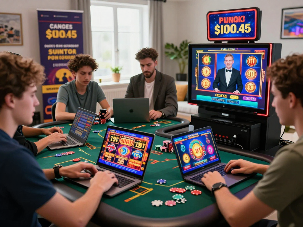Engaging scene from https://ghsc.co.uk showcasing diverse players enjoying online casino games in a vibrant home setting.