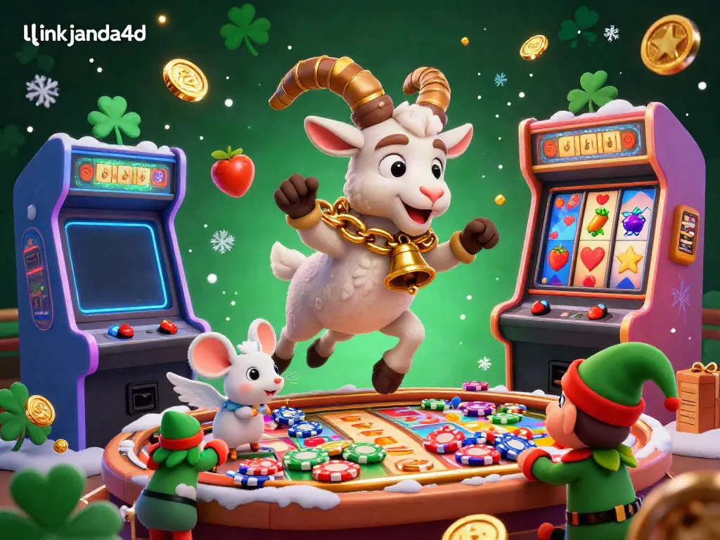 Permainan slot online yang unik dengan simbol berwarna-warni di kasino link janda4d yang dikelola oleh Krampus dan teman-temannya.