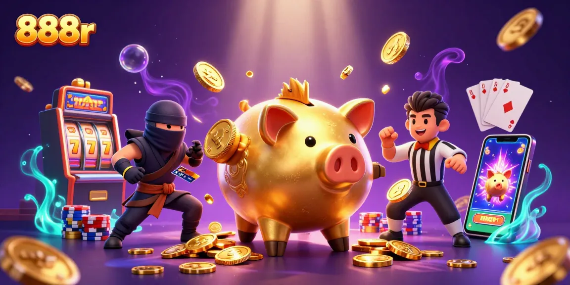 Join the fun with 888r's vibrant slot games, featuring golden coins and lively characters!