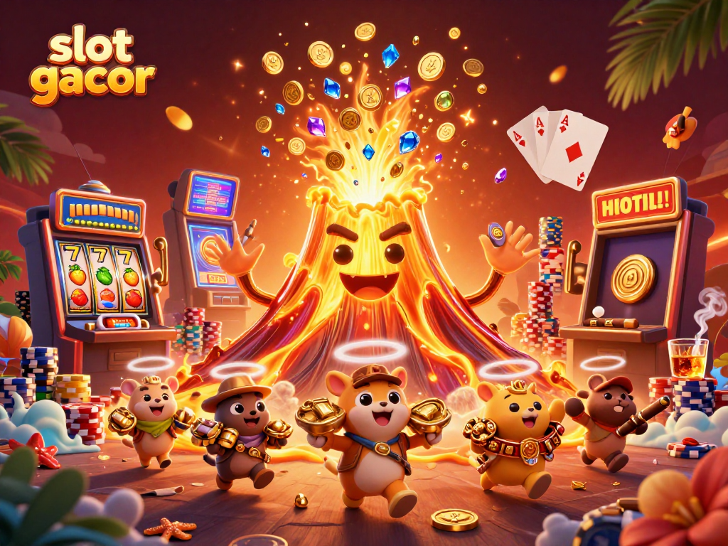 Experience the excitement of slot gacor with vibrant slots, treasure-filled characters, and casino elements.