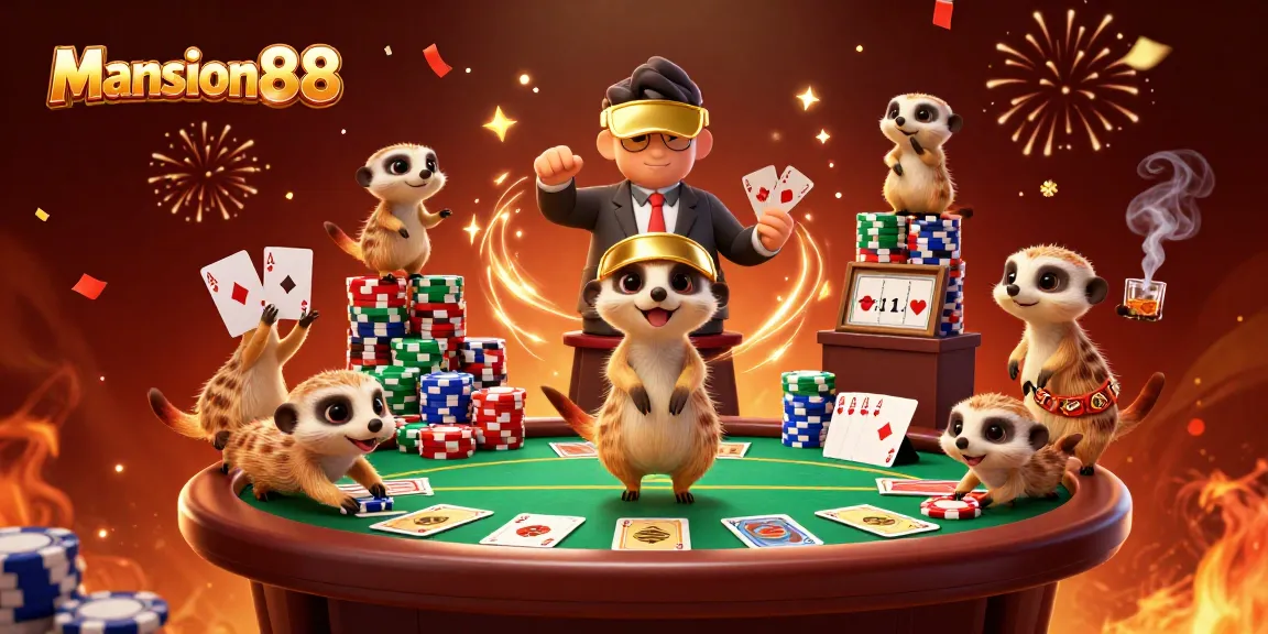 Experience excitement at Mansion88 with lively meerkats in a vibrant casino scene.