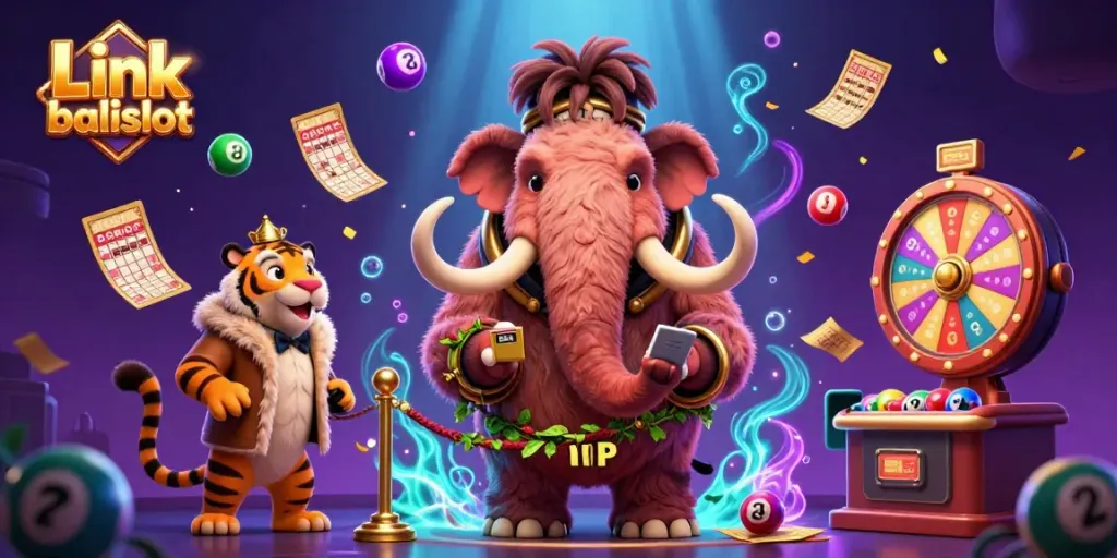 Experience the entertainment of Link balislot with vibrant lottery elements around a 3D casino scene.